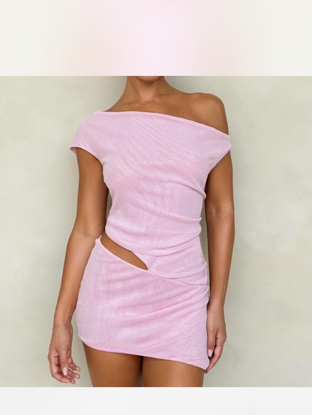 Tiger Mist Light Pink Off-Shoulder Cutout Mini Dress